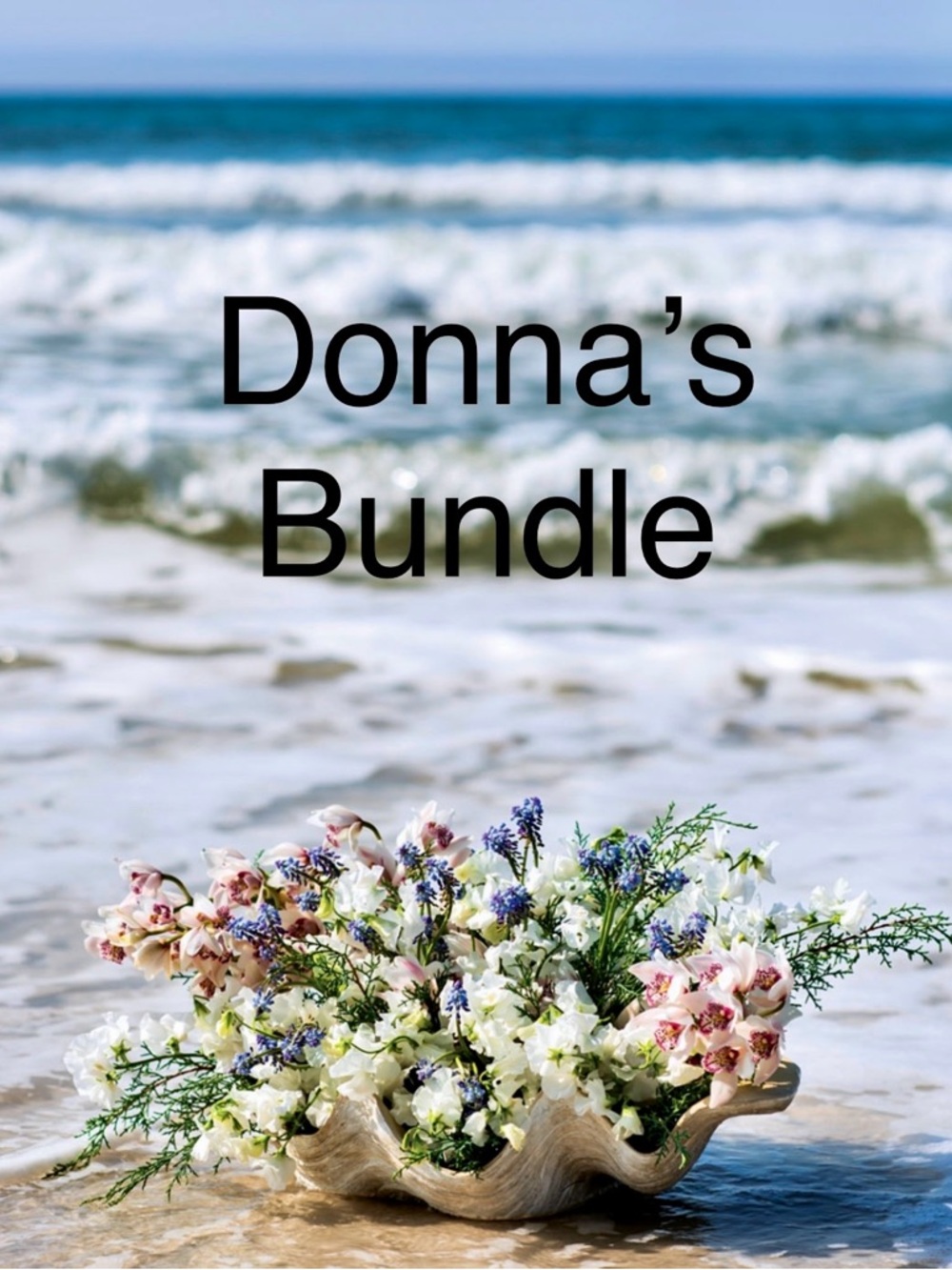 Floral Seashell Centerpiece with White, Pink & Blue Flowers